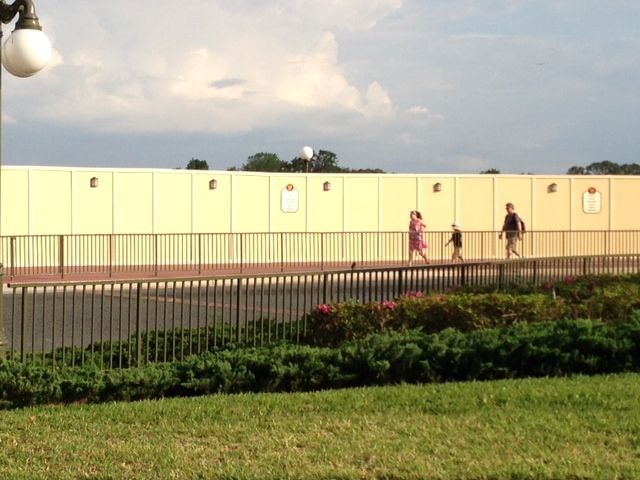 As we arrived at the Magic Kingdom, we discovered that a mammoth construction wall had been built between the bus stop and Seven Seas Lagoon.