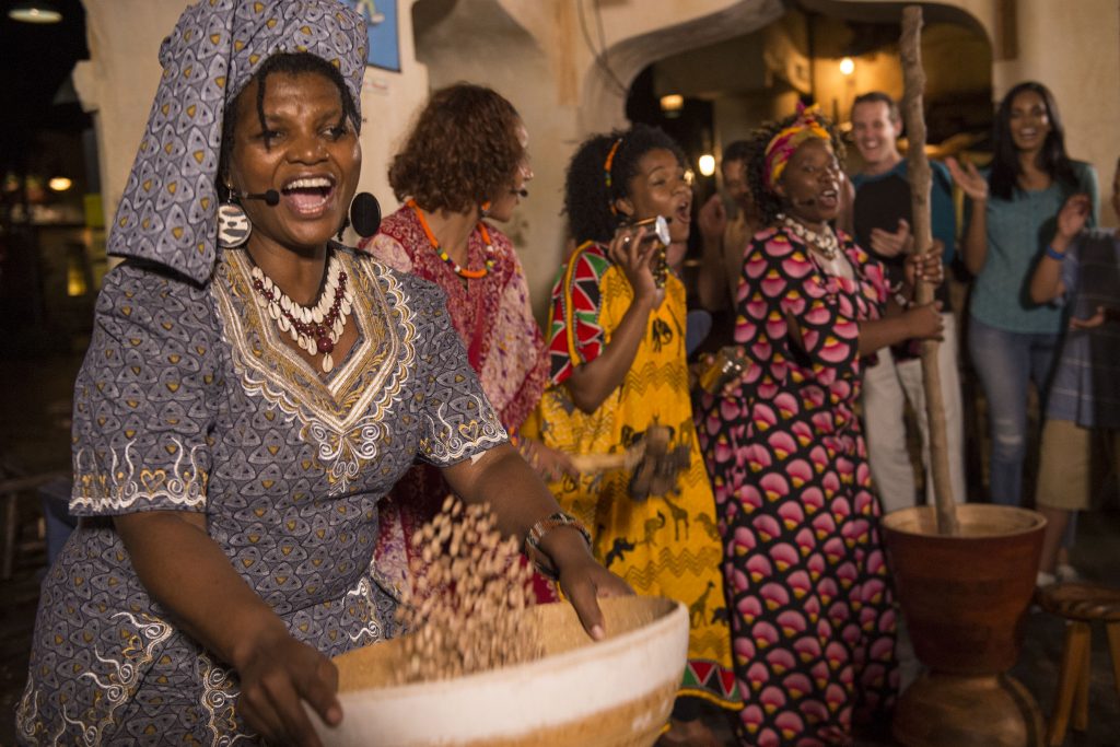 When the sun sets, the popular Village of Harambe at Disney's Animal Kingdom will become a hot spot with the new Harambe Wildlife Parti. Here, Òparty animalsÓ can dance alongside a variety of entertainers and local street musicians, and enjoy the lively rhythms of African music. Guests can also partake in exotic foods and libations, and explore the diverse wares of village artisans and merchants in the vibrant marketplace. (David Roark, photographer)